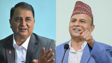 वरिष्ठ उपाध्यक्ष ईश्वर पोखरेल र महासचिव शंकर पोखरेल। फाइल तस्बिर।