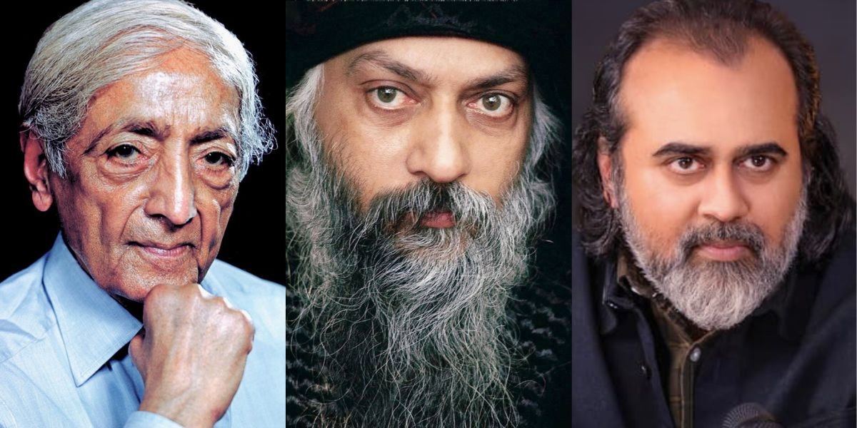 बायाँबाट क्रमशः जे कृष्णमूर्ति, ओशो रजनीश र आचार्य प्रशान्त