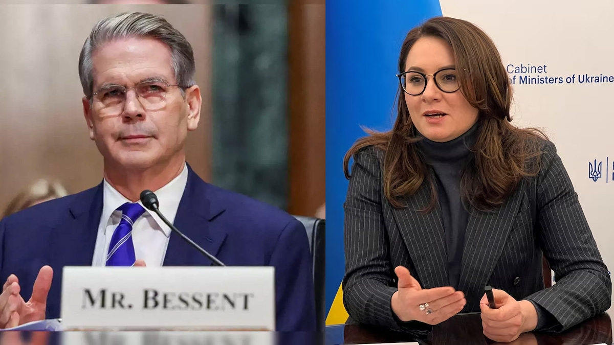 अमेरिकी अर्थमन्त्री बेसेन्ट र युक्रेनी अर्थमन्त्री युलिया स्विरिडेन्को। फाइल तस्बिर।