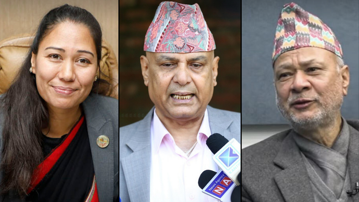 सांसद सुमना श्रेष्ठ, श्याम घिमिरे र मन्त्री रघुजी पन्त।